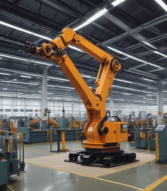 An assembly line in a car manufacturing plant with several partially assembled vehicle frames lined up. Robotic equipment and wiring are visible, emphasizing the mechanical aspect of the production process. The environment is clean and organized, with bright overhead lighting illuminating the industrial setting.