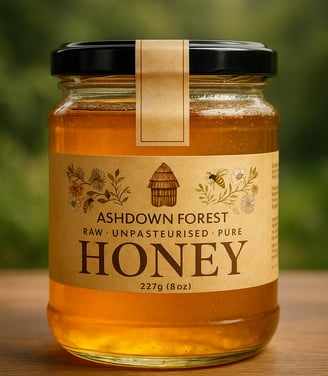 Jar of golden Ashdown Forest Honey
