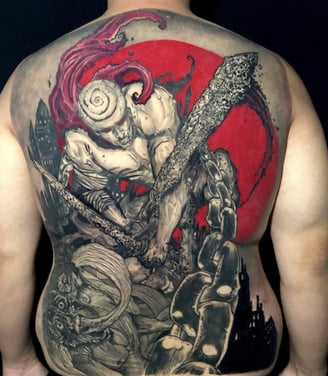 Foto de uma tatuagem de Fernando Fly (@flytattoo13), destacando suas linhas detalhadas e marcantes.