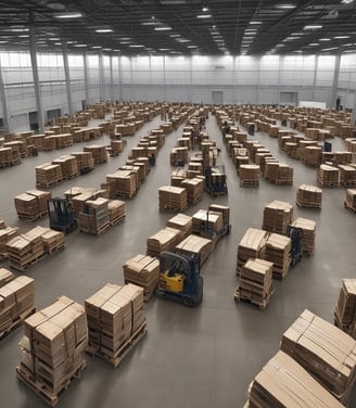 A large industrial storage yard filled with colorful shipping containers and trailers. The containers are stacked and aligned in rows, displaying various brand logos and colors. There are few vehicles parked nearby, and the area seems to be used for logistics or transportation purposes.