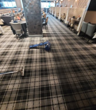 dirty restaurant carpet showing before and after cleaning treatment