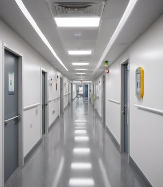 a long hallway with tiled floors and walls
