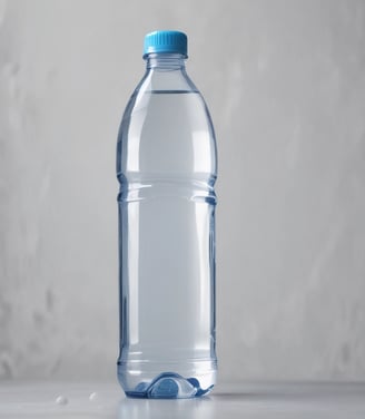 Large water bottles with blue and green caps are placed in the back of a white vehicle, possibly a truck. In the background, there are white vans parked on a road, with trees and a stone wall lining the side of the street.
