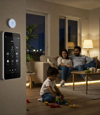 Familia disfrutando de un ambiente confortable en su salón inteligente