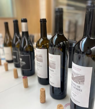 Botellas de vino usadas en una cata
