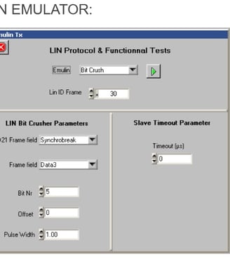 LIN Emulator manual control & reception panels showing how low level can be the LIN testing