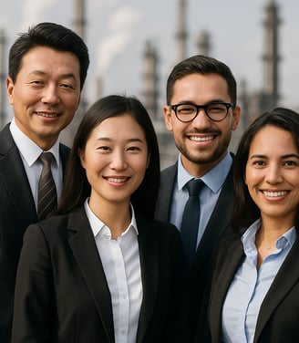 Un grupo de trabajadores asiáticos y latinoamericanos