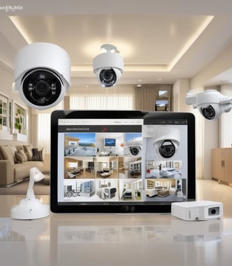 A close-up view of a white, spherical rotating webcam or security camera, placed on a smooth surface. The lens is slightly tilted upwards, with a black center surrounded by a white casing. There is a portion of a rectangular black object in the background.