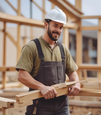 A person is engaged in woodworking, sitting cross-legged on the floor surrounded by wood shavings. They are carving a piece of wood using a chisel and a mallet. There are various tools and materials scattered around, including a knife and a block of wood.