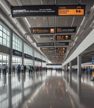 A corridor in an airport with signage showing directions for transfer and transit. There are people walking along the corridor, and the signage is in both Indonesian and English, directing passengers to 'Transfer & Transit' and 'Transfer Desk'. The corridor is well-lit with overhead lights, and there are windows on one side along with wall panels on the other.