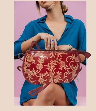 santiniketan design leather purse, hand made leather bag