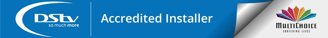 A picture showing a DSTV logo and a DSTV accredited installer logo