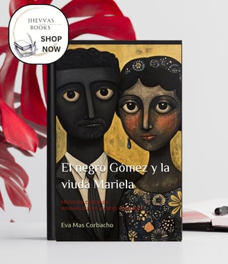 Portada del libro "El negro Gómez y la viuda Mariela" de Eva Mas Corbacho/Jhevva. Ilustración con es