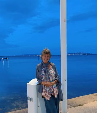 Sara Verrall at Marseillan port evening scene