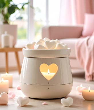 Contemporary white wax melter with wax melts in a modern living space