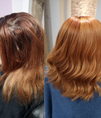before and after red hair styling