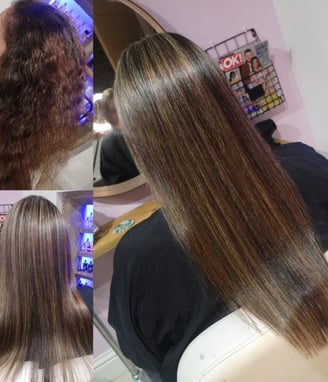 Before and after curly brunette to sytraight style