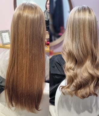 before and after red hair to blonde style