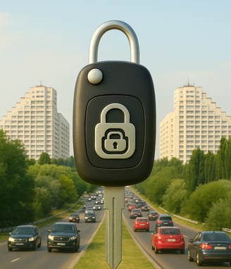 Programare chei auto în Chișinău și în toată Moldova, simbolizată prin drum aglomerat
