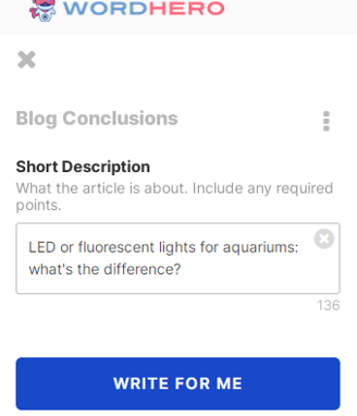 Wordhero AI blog conclusion input