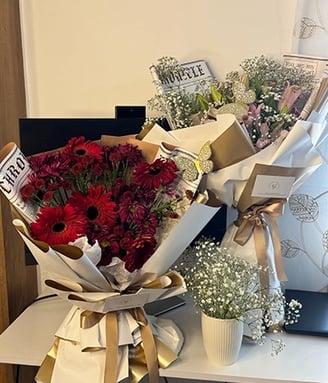 a bouquet of flowers on a table