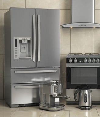 a kitchen with appliances and appliances in it