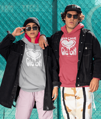 keep calm gig on, side-gig collection, white heart design, vivid calm designs, hoodies