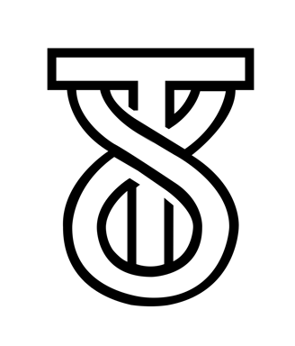 a black and white logo with a snake in the middle