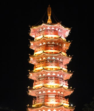 illuminated pagoda in Guilin, China