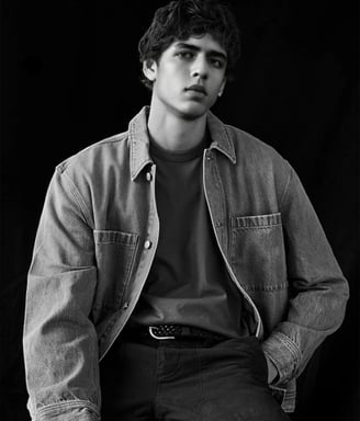 a man in a denim jacket and jeans