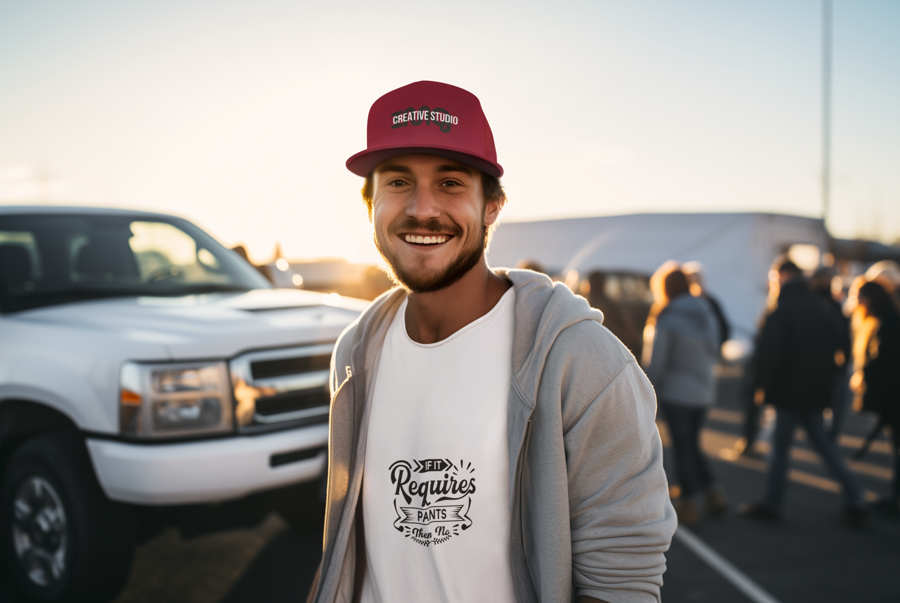a man in a red hat and a white shirt