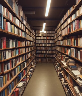 A black tablecloth with the words 'PRODUCT SCHOOL' covers a rectangular table. Stacks of books are neatly arranged on the left side of the table, while several papers with pens are laid out on the right. The backdrop features an industrial-style brick wall, and a plant can be seen to the side of the table.