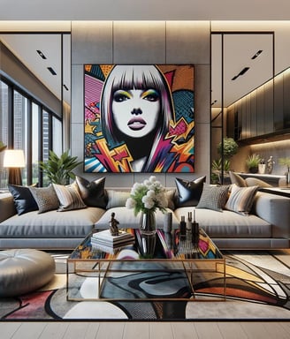 mbiente residencial com quadros Pop-Art