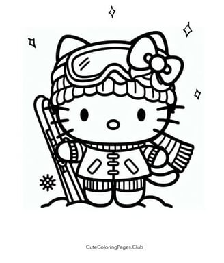Hello Kitty skiing coloring page