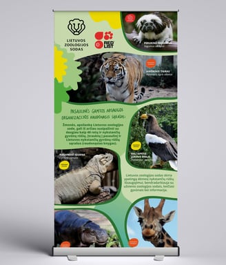 A stand with endangered animals kept in the Lithuanian Zoo. 