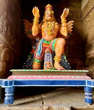 Garuda (human-form-of-eagle) mandapam in Hindu temple
