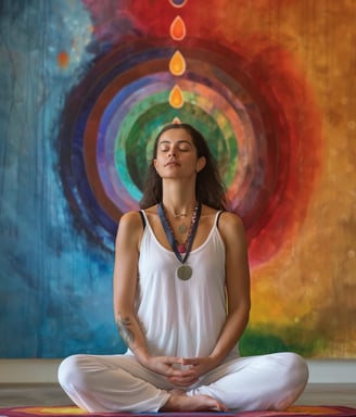 a woman sitting in a yoga pose