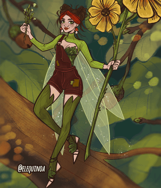 A screenshot of a dress up game featuring a gorgeous fairy in overalls and knee high leaf boots