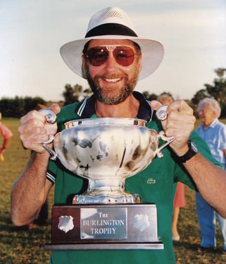 Ron Bates with The Burlington Cup polo trophy sponsored by Peter Pickering