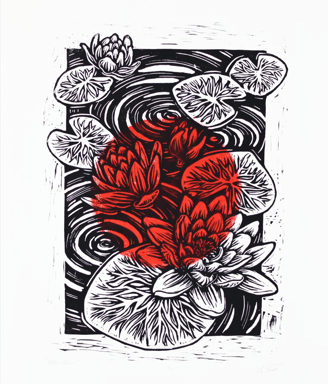 waterlilly made with linocut japan flag