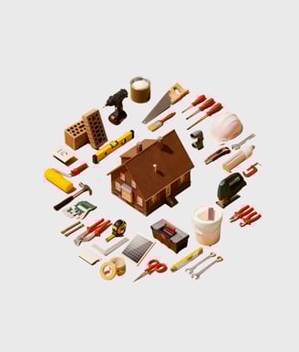 a house surrounded by tools and tools for a home