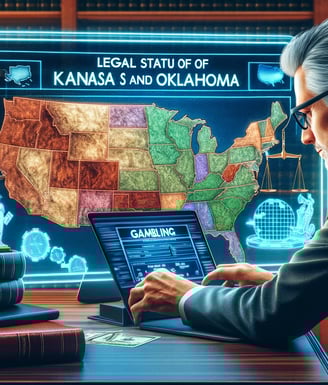 Middle-aged man reading about the legal status of gambling in Kansas and Oklahoma at a desk