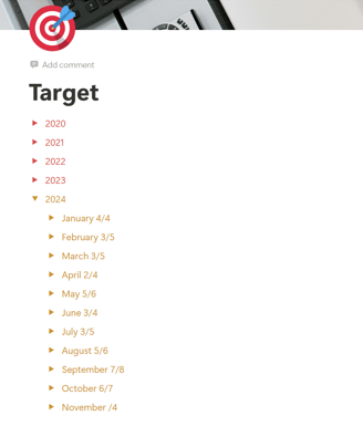 a calendar calendar with a target list of the month