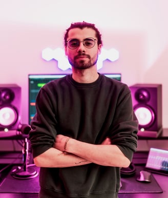 Roger Magrià, Soundtrack Composer for Films and Games, working in his studio on a cinematic score
