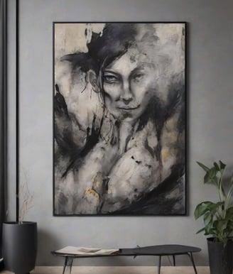 Quadro na parede da sala com uma obra de arte única e personalizada, refletindo bom gosto.