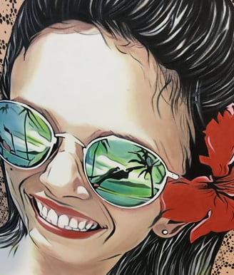 "Rosto de filha em pop-art, com detalhes expressivos e estilo contemporâneo