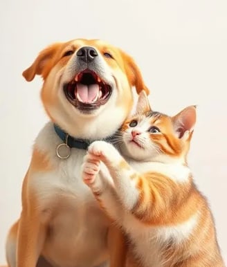 A dog and a cat next to each other showing happiness