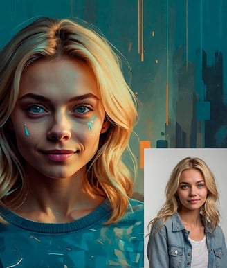 Portrait photo transformed into a painting with modern tecnostyle