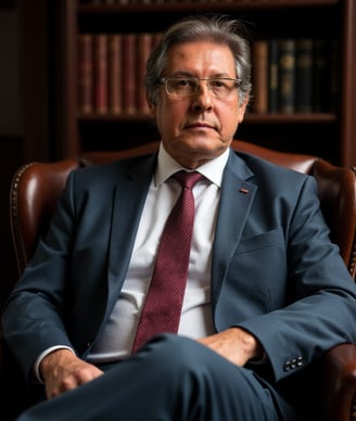 a man in a suit and tie sitting in a chair