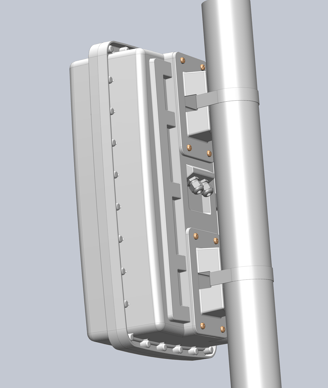 Rear view of pole mounted enclosure showing rear cable glands for cable entry